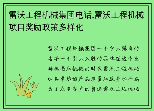 雷沃工程机械集团电话,雷沃工程机械项目奖励政策多样化